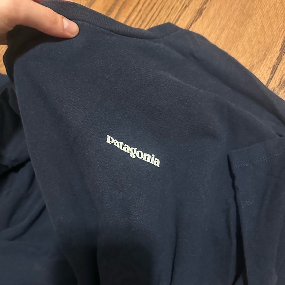 Patagonia Navy Logo Tee with Gray Neck Trim - Picture 4 of 5